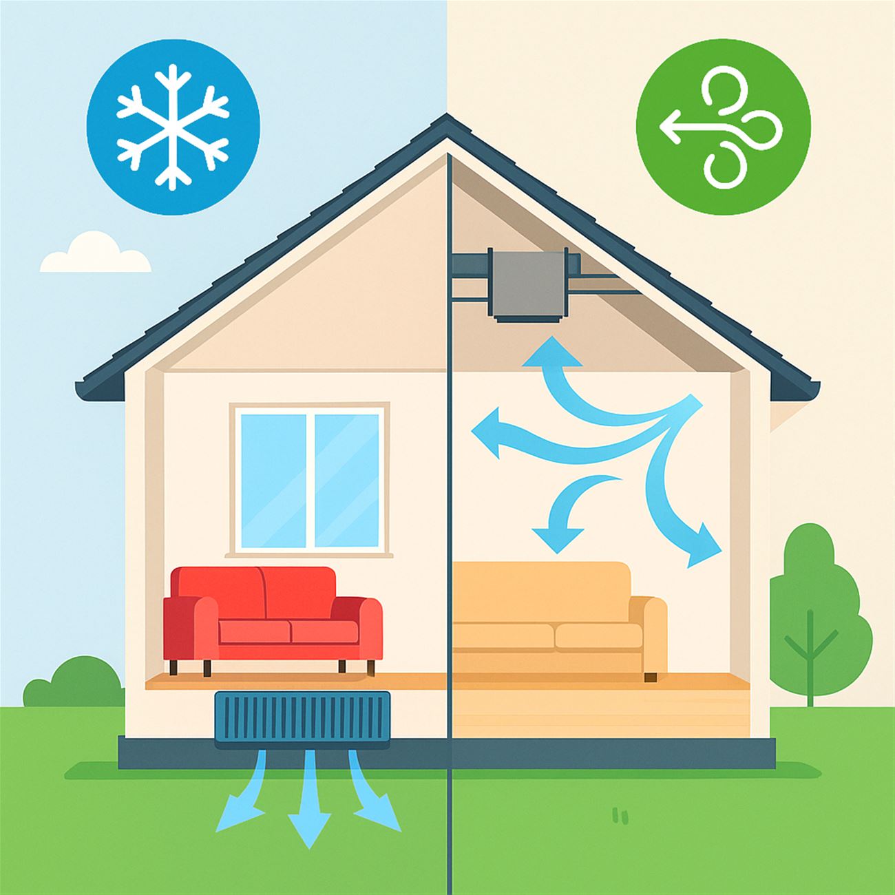 ilustrační obrázek funkce konvektoru Minib a rekuperace vzduchu